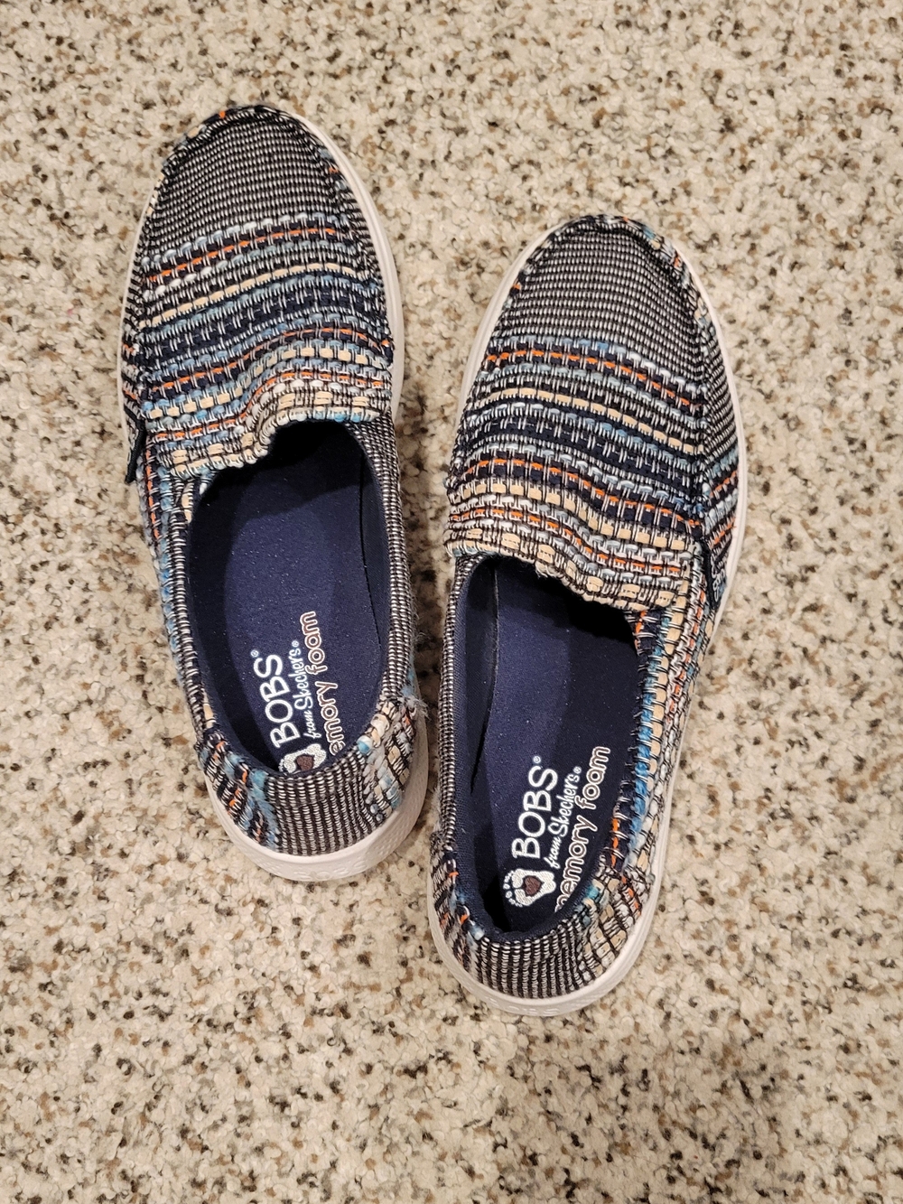 BOBS from Skechers Women's Striped Slip-On Flats in Navy Multi